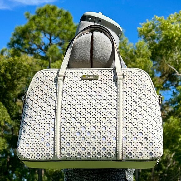 Kate Spade NY Newbury Lane Caning Small Rachelle White Eyelet Shoulder Bag - Picture 1 of 16